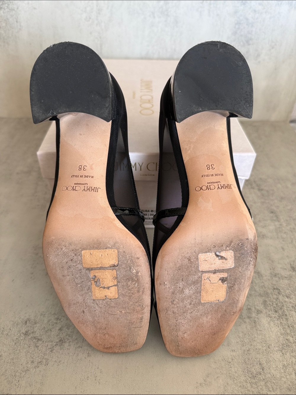 Jimmy Choo Eusa 45 Patent Leather Mesh Mary Jane Pumps Black 38 - Picture 8 of 9